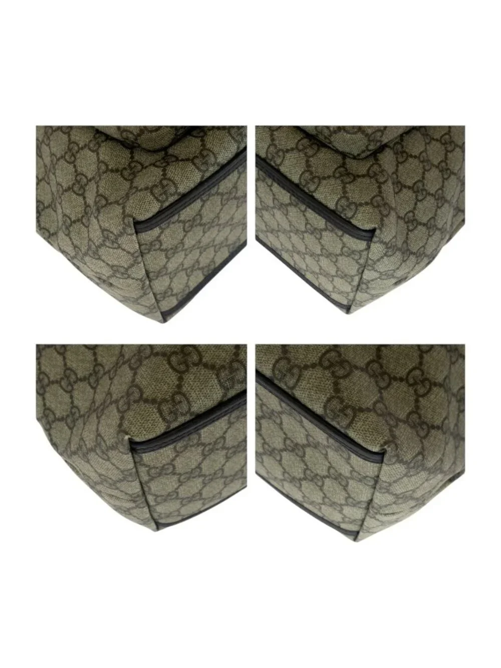 Gucci Beige Brown Silver GG Supreme Canvas Tote Shoulder